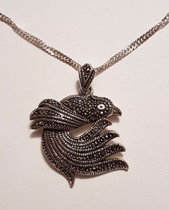 Sterling Silver Marcasite Bird Pendant on Sterling Silver Chain