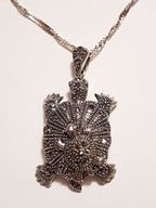 Sterling Silver Marcasite Mother and Baby Turtle Pendant on Sterling Silver Chain