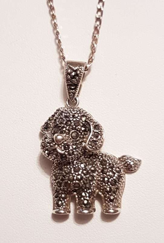 Sterling Silver Marcasite Dog Pendant on Sterling Silver Chain