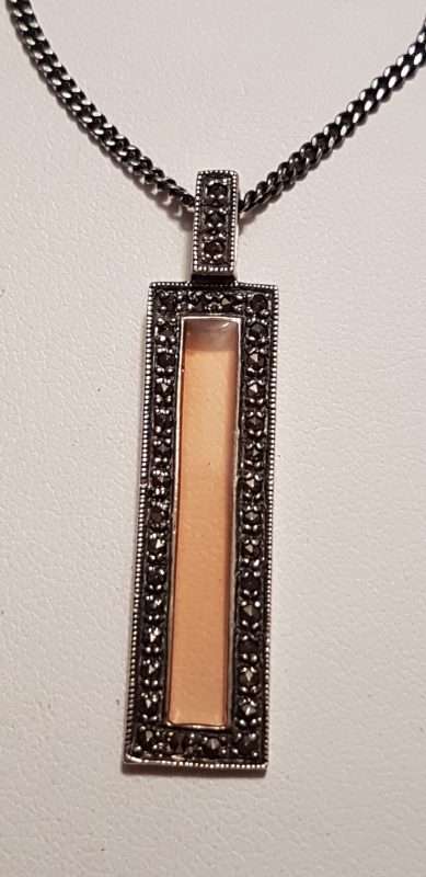 Sterling Silver Marcasite with Orange Enamel Pendant on Sterling Silver Chain