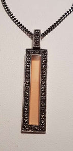 Sterling Silver Marcasite with Orange Enamel Pendant on Sterling Silver Chain