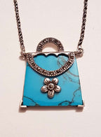 Sterling Silver Marcasite with Blue Handbag Long Necklace / Chain