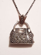 Sterling Silver Marcasite Handbag Pendant on Sterling Silver Chain