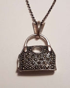 Sterling Silver Marcasite Handbag Pendant on Sterling Silver Chain
