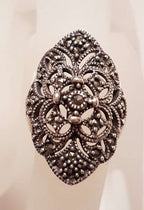 Sterling Silver Marcasite Large Ornate Filigree Ring
