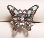 Sterling Silver Marcasite Blue Enamel and Topaz Butterfly Ring