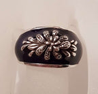 Sterling Silver Marcasite Wide Ornate Royal Navy Blue Enamel Ring
