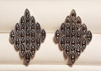Sterling Silver Marcasite Flexible Large Marquis Shape Stud Earrings