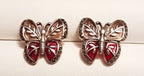 Sterling Silver Marcasite &amp; Red and Pink Enamel Butterfly Stud Earrings