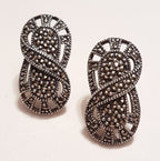 Sterling Silver Marcasite Large Oval Filigree Stud Earrings