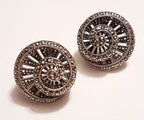Sterling Silver Marcasite Large Round Filigree Stud Earrings