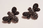 Sterling Silver Marcasite &amp; Cubic Zirconia Large Butterfly Studs Earrings - Available in Black or Clear