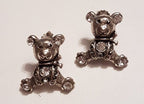 Sterling Silver Marcasite Large Teddy Bear Studs Earrings - Available in Purple or Clear