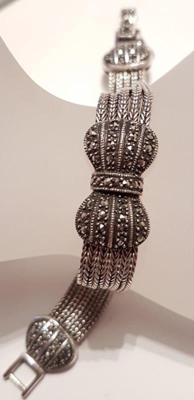 Sterling Silver Marcasite Wide Bow Bracelet