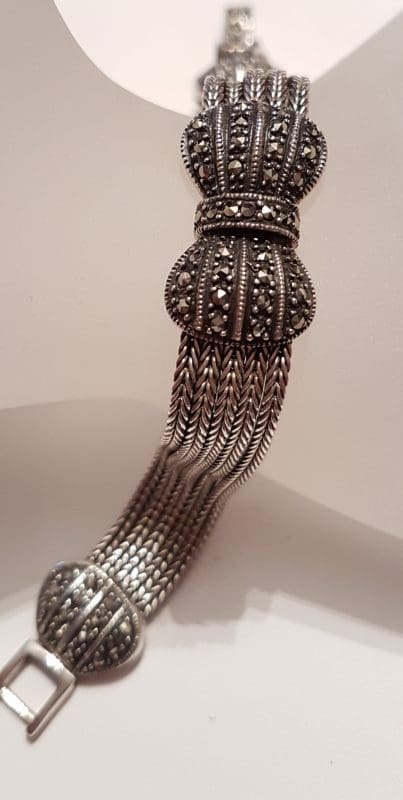 Sterling Silver Marcasite Wide Bow Bracelet