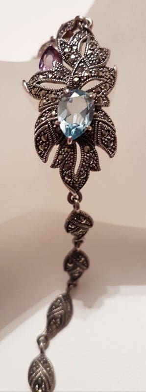 Sterling Silver Marcasite, Topaz, Amethyst and Citrine Ornate Leaf Bracelet