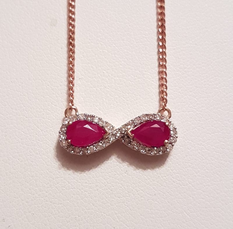 9ct Rose Gold Diamond &amp; Ruby Infinity Collier Necklace / Chain