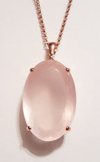 9ct Rose Gold Rose Quartz Large Oval Pendant on Chain and Faceted Drop Earrings - Sold Separately
