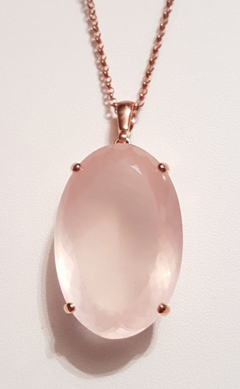 9ct Rose Gold Rose Quartz Large Oval Pendant on Chain and Faceted Drop Earrings - Sold Separately