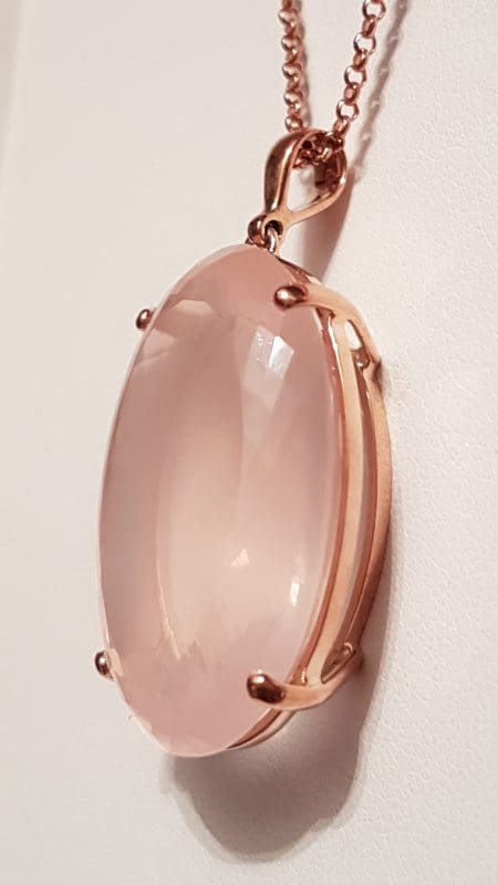 9ct Rose Gold Rose Quartz Large Oval Pendant on Chain and Faceted Drop Earrings - Sold Separately