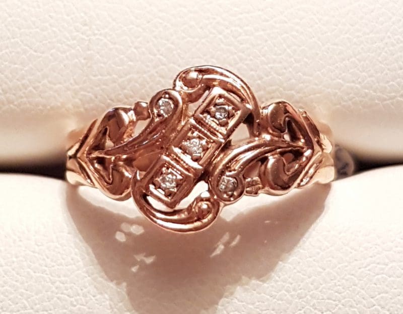 9ct Rose Gold Diamond Ornate Filigree Ring