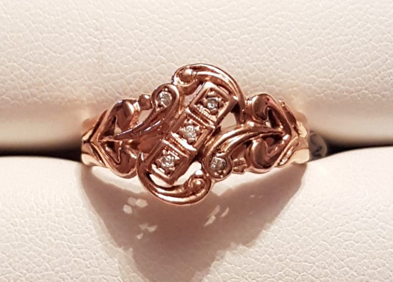 9ct Rose Gold Diamond Ornate Filigree Ring