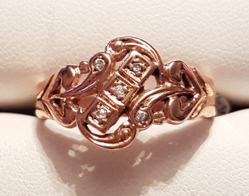 9ct Rose Gold Diamond Ornate Filigree Ring
