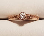 9ct Rose Gold Bezel Set Diamond Solitaire Ornate Motif Engagement Ring