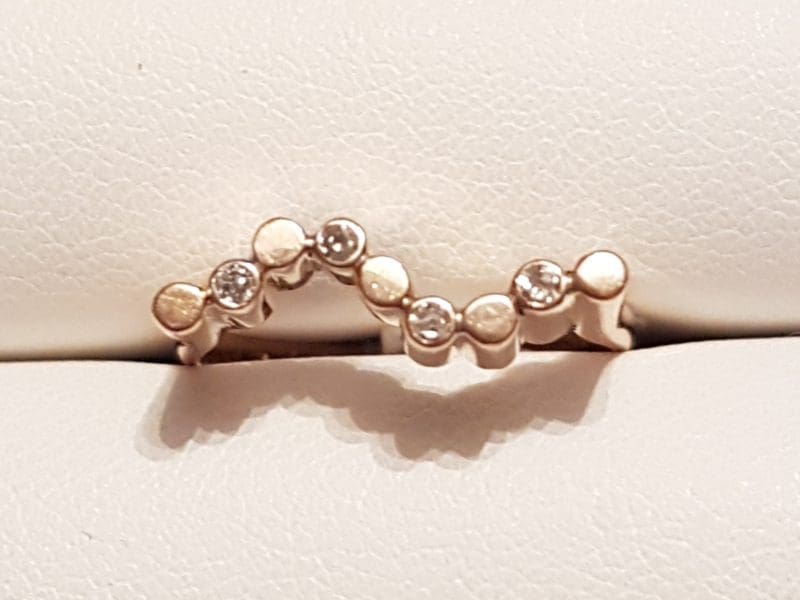 14ct Rose Gold Bezel Set 4 Diamonds High Wave Shape Ring