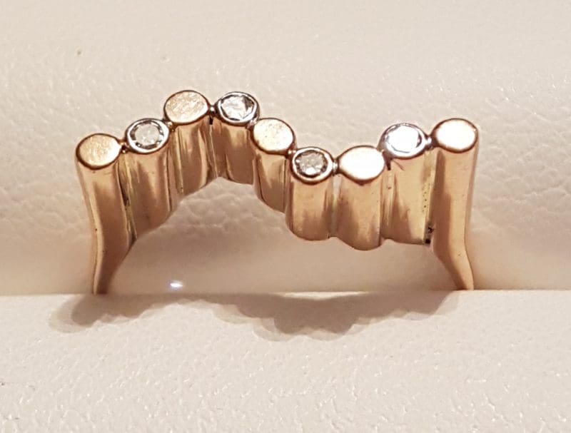 14ct Rose Gold Bezel Set 4 Diamonds High Wave Shape Ring