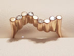 14ct Rose Gold Bezel Set 4 Diamonds High Wave Shape Ring