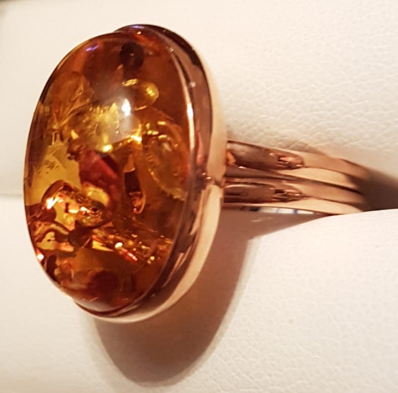 9ct Rose Gold Oval Amber Ring - Extendable