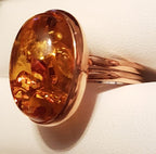 9ct Rose Gold Oval Amber Ring - Extendable