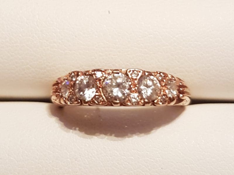 9ct Rose Gold Filigree / Ornate Cubic Zirconia Bridge Set Ring
