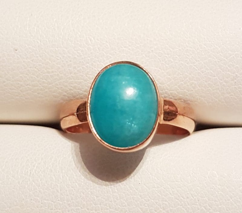9ct Rose Gold Natural Amazonite Ring - Stackable - Oval
