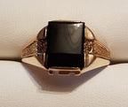 9ct Yellow Gold Rectangular Onyx Gents Ring - Antique / Vintage
