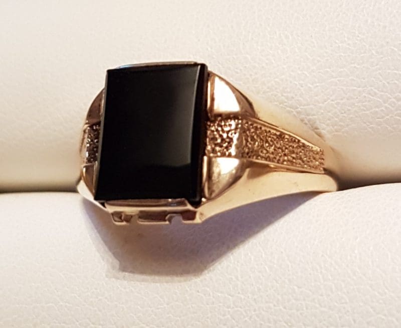 9ct Yellow Gold Rectangular Onyx Gents Ring - Antique / Vintage