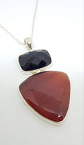 Sterling Silver Carnelian and Onyx Large Pendant on Sterling Silver Chain