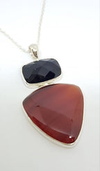 Sterling Silver Carnelian and Onyx Large Pendant on Sterling Silver Chain