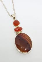 Sterling Silver Carnelian Large Oval Pendant on Sterling Silver Chain