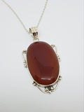 Sterling Silver Carnelian Large Oval Pendant on Sterling Silver Chain