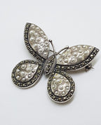 Sterling Silver Marcasite Large Butterfly Brooch