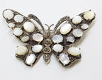 Sterling Silver Marcasite and Mother of Pearl Large Butterfly Brooch