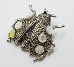 Sterling Silver Marcasite Mother of Pearl Large Ladybird / Ladybug Brooch