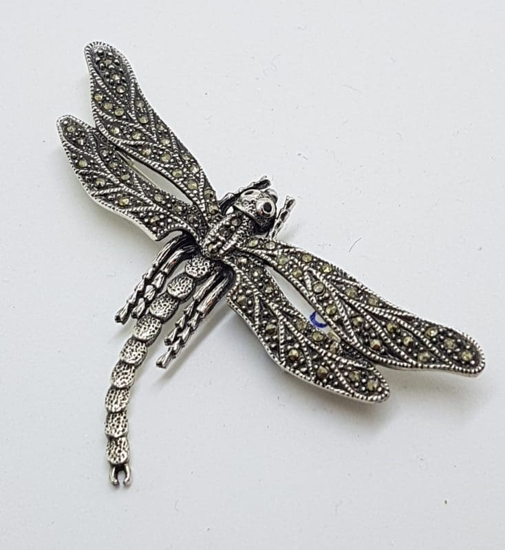 Sterling Silver Marcasite Large Dragonfly Brooch