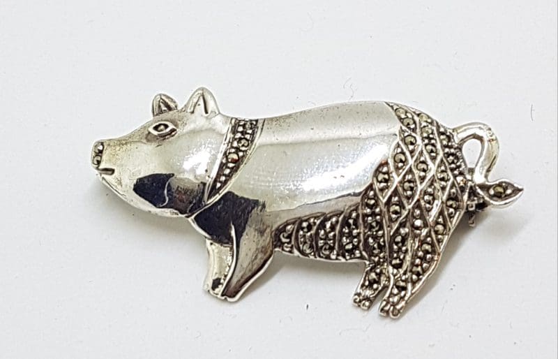 Sterling Silver Marcasite Large Pig Brooch