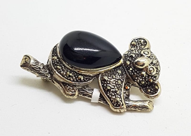 Sterling Silver Marcasite with Onyx Koala Brooch - Australiana
