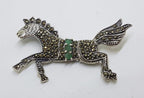 Sterling Silver Marcasite &amp; Emerald Large Horse Brooch