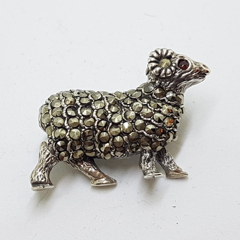 Sterling Silver Marcasite Ram / Sheep Brooch