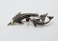 Sterling Silver Marcasite &amp; Red Dolphin /  Fish Brooch
